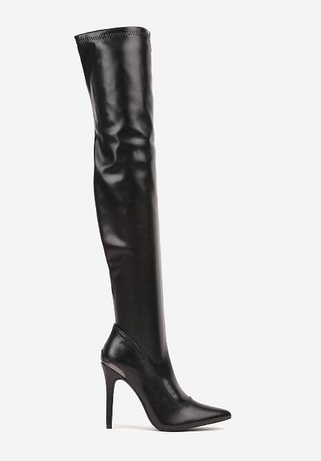 Czarne Kozaki Vices na Szpilce z Dopasowaną Cholewką za Kolano Tadvira