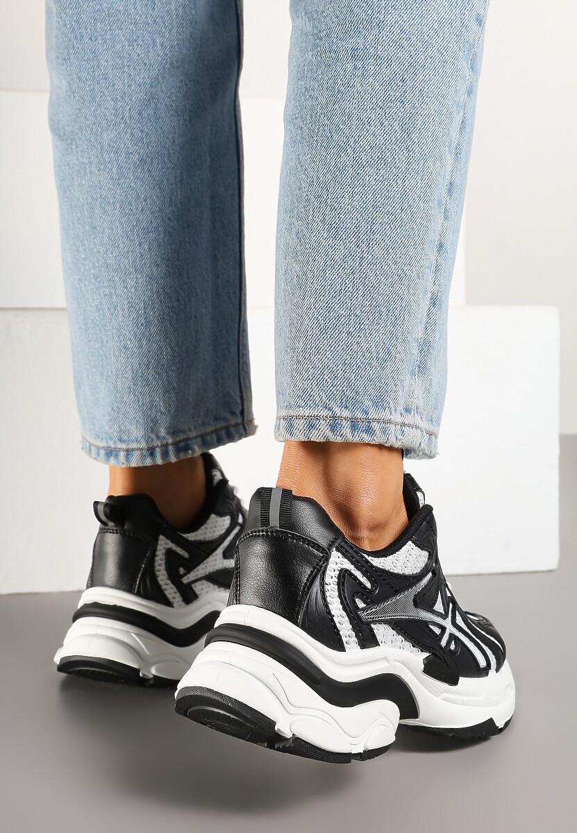 Czarne Sneakersy na Platformie z Geometrycznym Wzorem Farissa