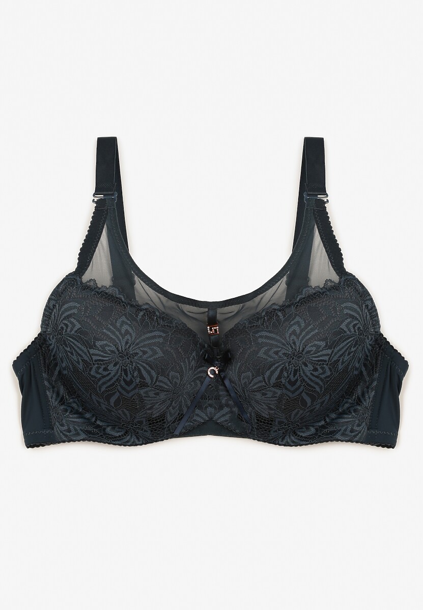 Ciemnozielony Koronkowy Biustonosz Full Cup Ozdobiony Cyrkoniami Helleboria