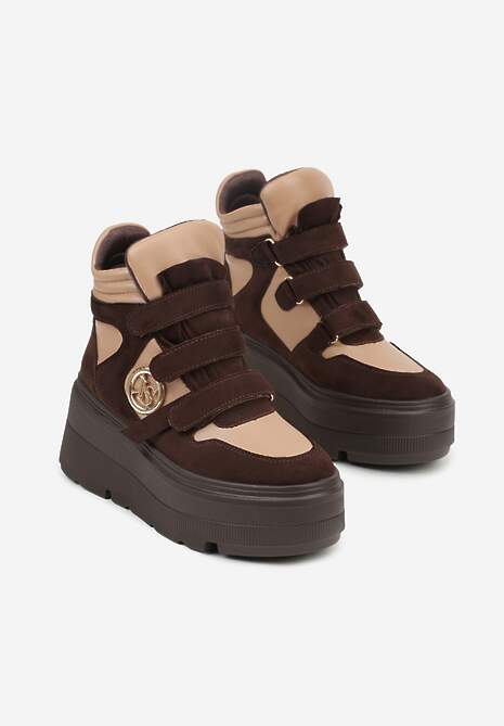 Beżowo-Brązowe Botki Sneakersy Vices na Platformie w Stylu Y2K Gelira