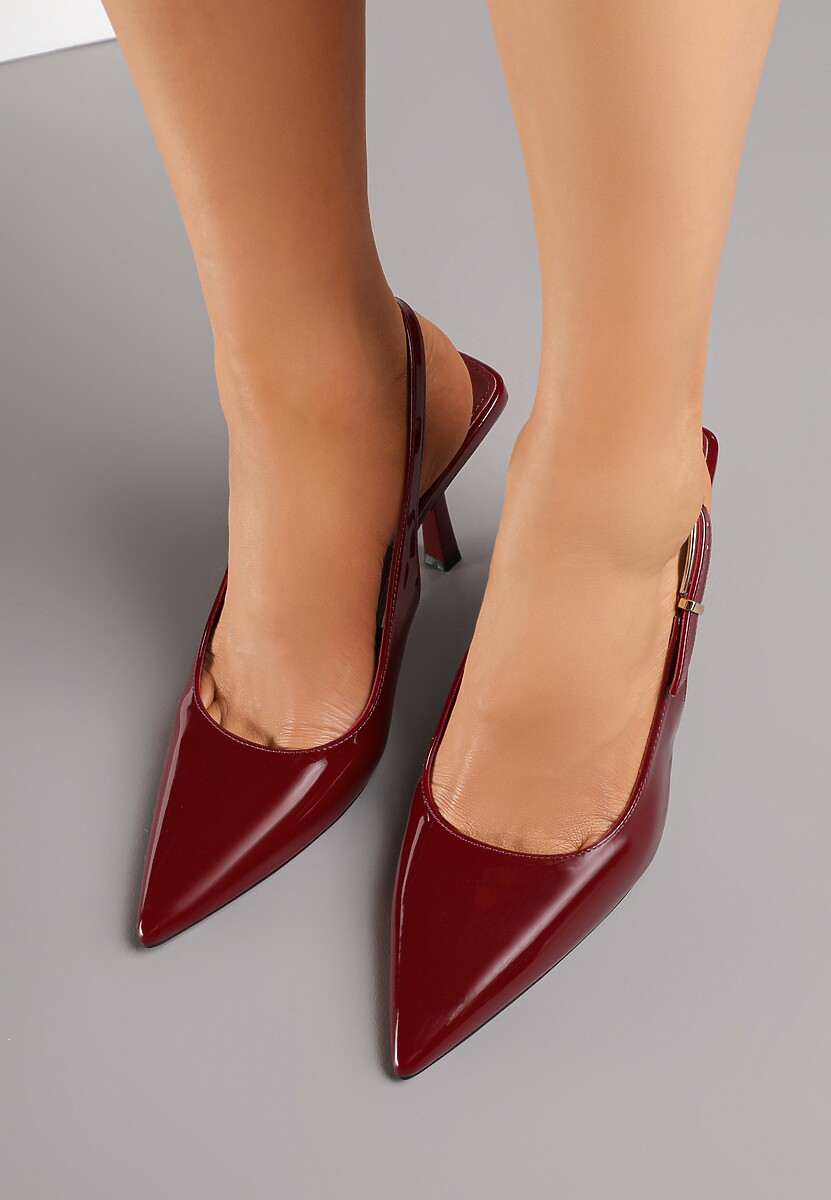 Bordowe Lakierowane Czółenka Slingback Silvesa