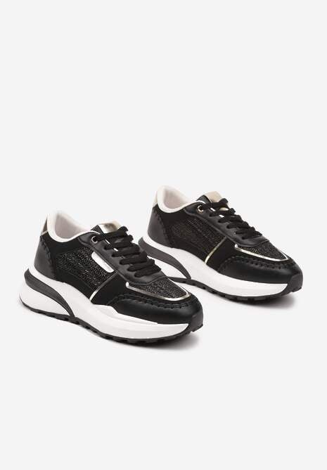 Czarne Sneakersy na Platformie ze Wstawkami z Plecionki Ninatia
