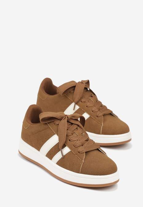 Brązowe Sneakersy Ozdobione Paskami Dolirenna
