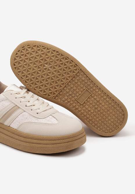 Ciemnobeżowe Sneakersy Kultowe Tenisówki na Grubej Podeszwie Gonelis