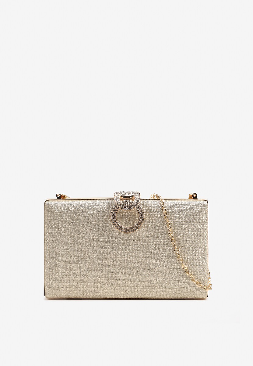 Czarna Brokatowa Torebka Kopertówka z Cyrkoniami i Biżuteryjną Ozdobą Avlelia