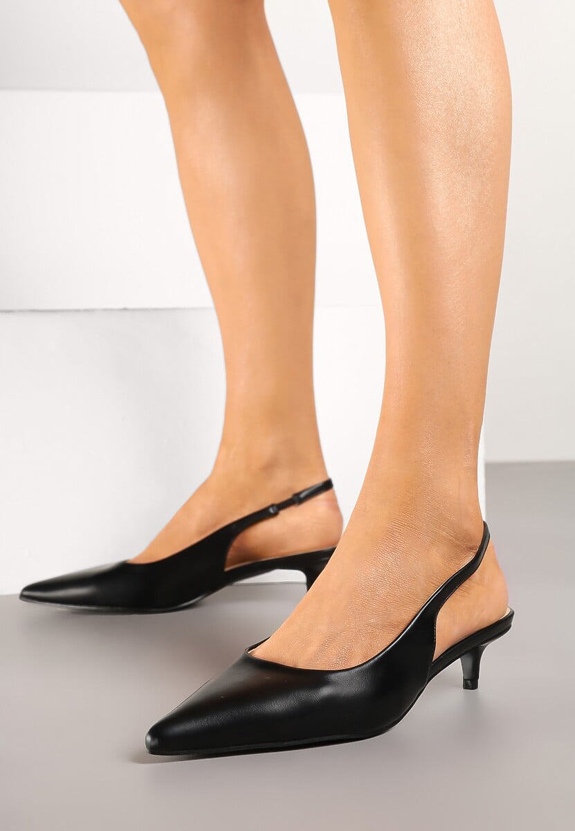 Czarne Sandały na Kaczuszce ze Szpiczastym Noskiem Slingback Farinea