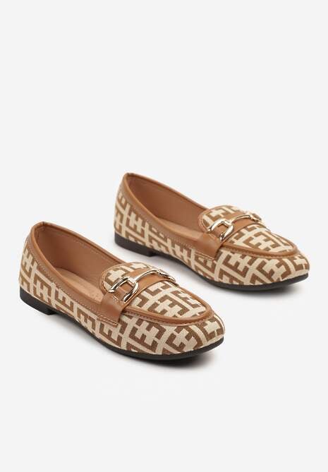 Brązowe Mokasyny z Ekozamszu z Ozdobną Metaliczną Aplikacją Nusarila