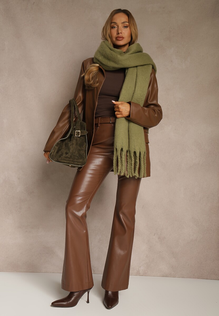 Ciemnobeżowy Szalik Ozdobiony Frędzlami Esalirea