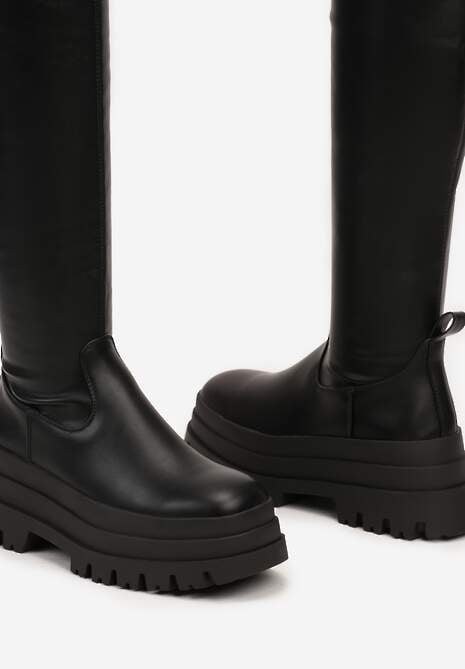 Czarne Kozaki Muszkieterki na Platformie Sezira