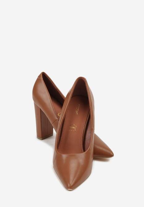 Brązowe Czółenka Vices na Słupku z Wkładką ze Skóry Naturalnej Pioana