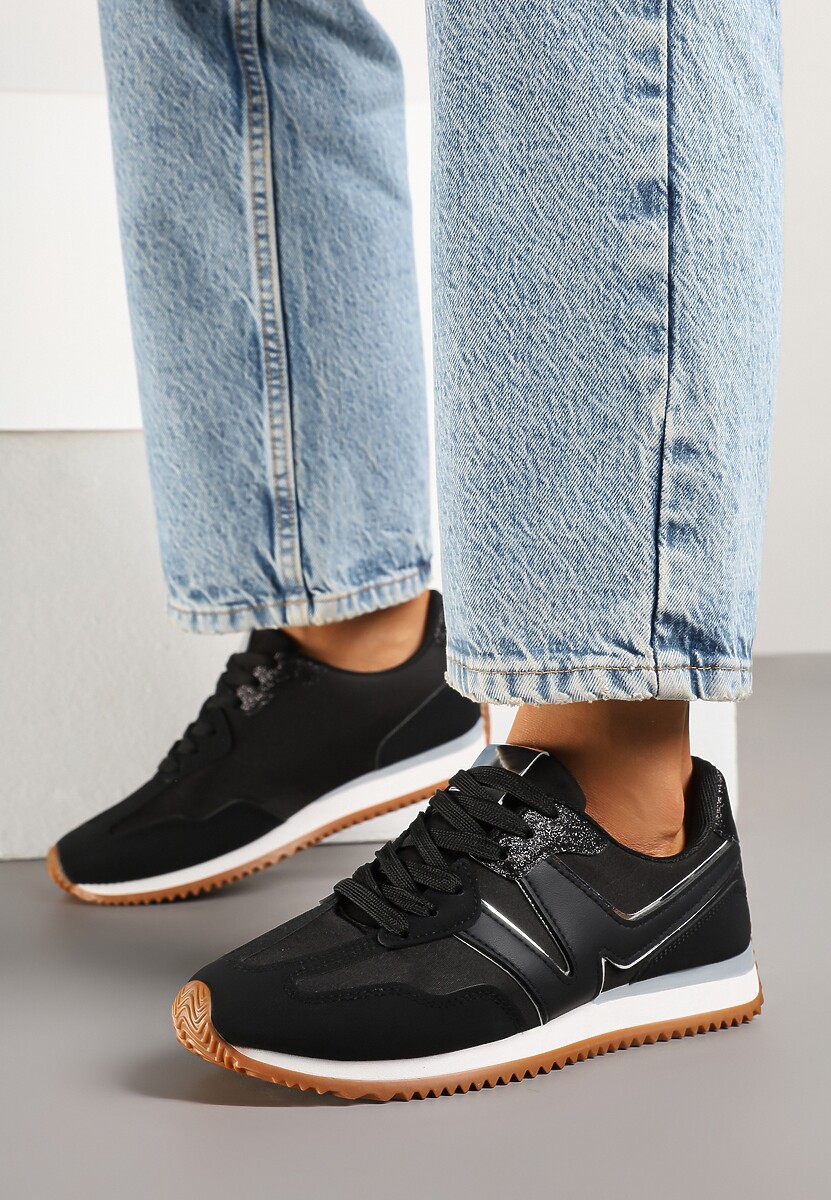 Czarne Sneakersy z Geometrycznym Wzorem i Metaliczną Wstawką Zolio