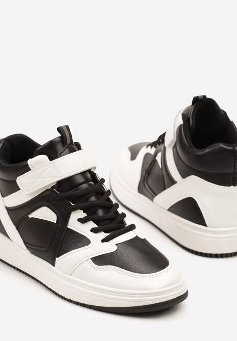 Czarno-Białe Sneakersy z Wysoką Cholewką Ylattia