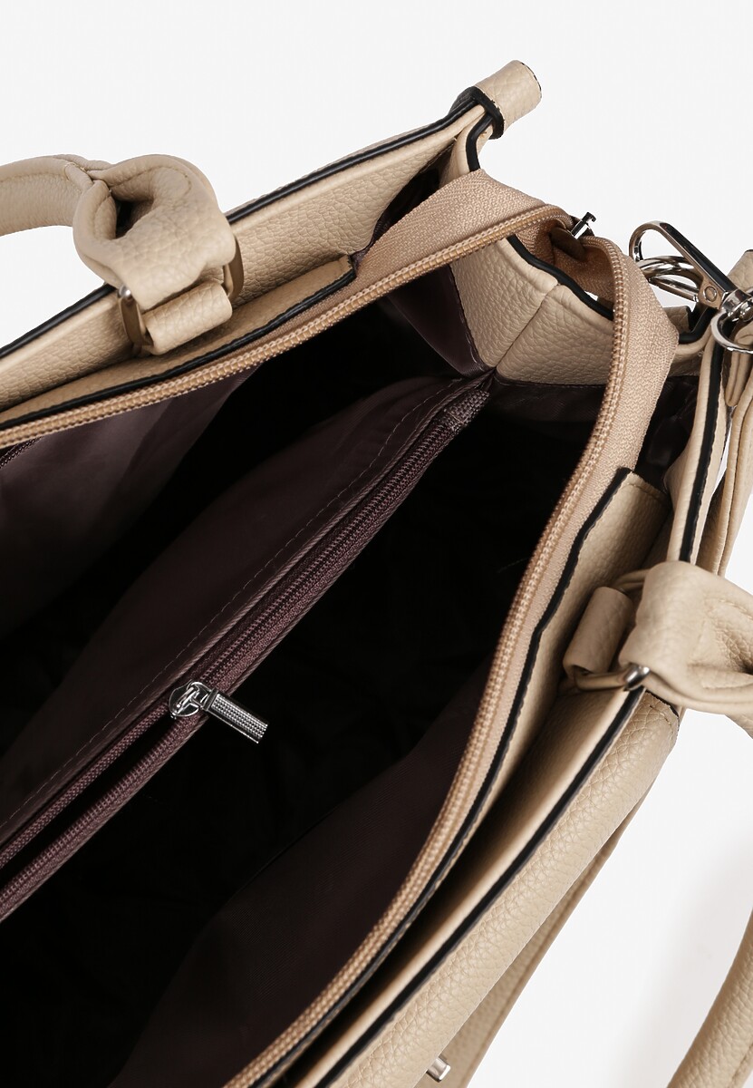 Beżowa Prostokątna Torebka z Kieszenią na Zewnątrz i Paskiem Tirseki