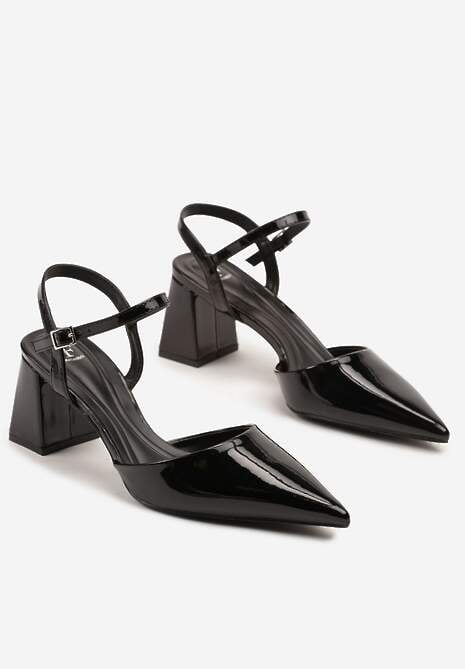 Czarne Sandały Lakierowane na Geometrycznym Słupku Sopelisse