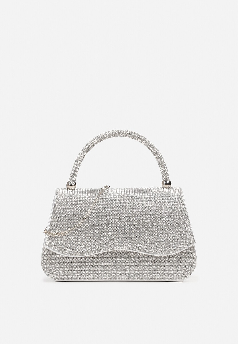 Srebrna Torebka Koktajlowa z Rączką Wysadzana Cyrkoniami z Łańcuszkiem Halorea