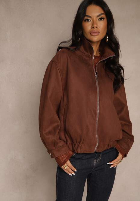 Brązowa Zasuwana Kurtka Bomberka w Stylistyce Y2K Zenora