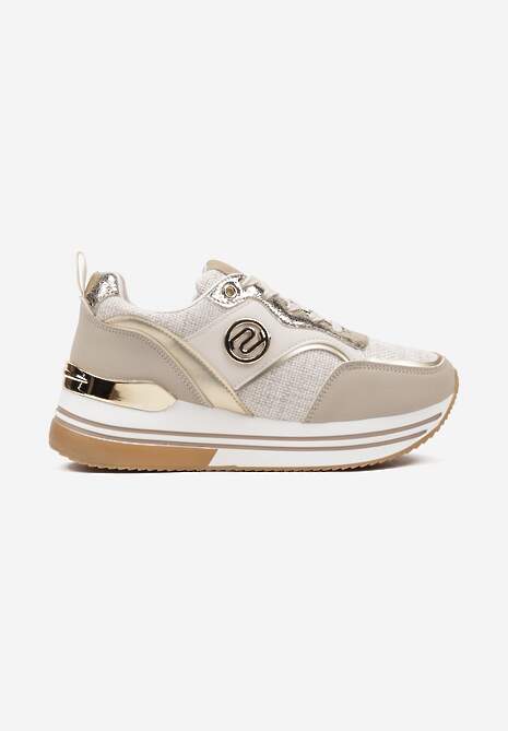 Beżowe Sneakersy z Metalicznymi Zdobieniami na Platformie Gonnella