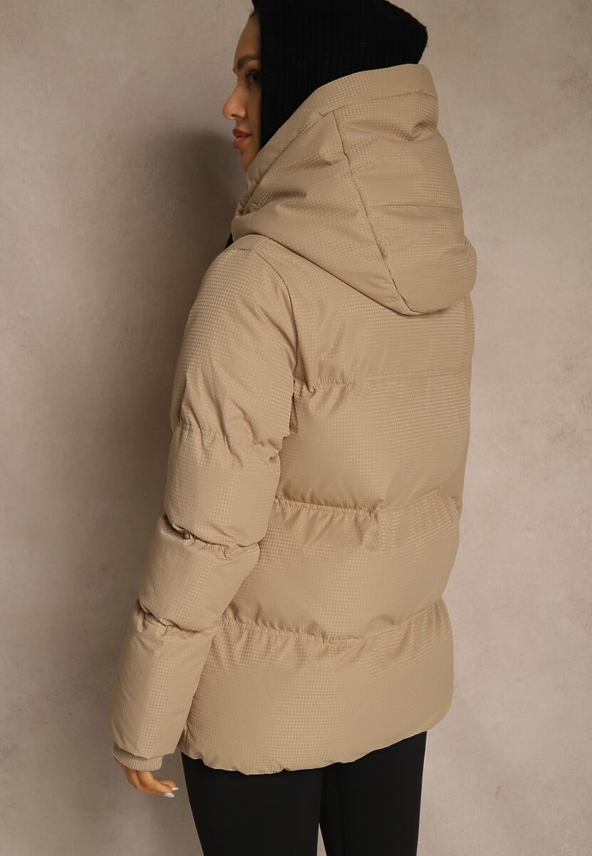 Ciemnobeżowa Kurtka Basic Pikowana z Nieodpinanym Kapturem Vertirya