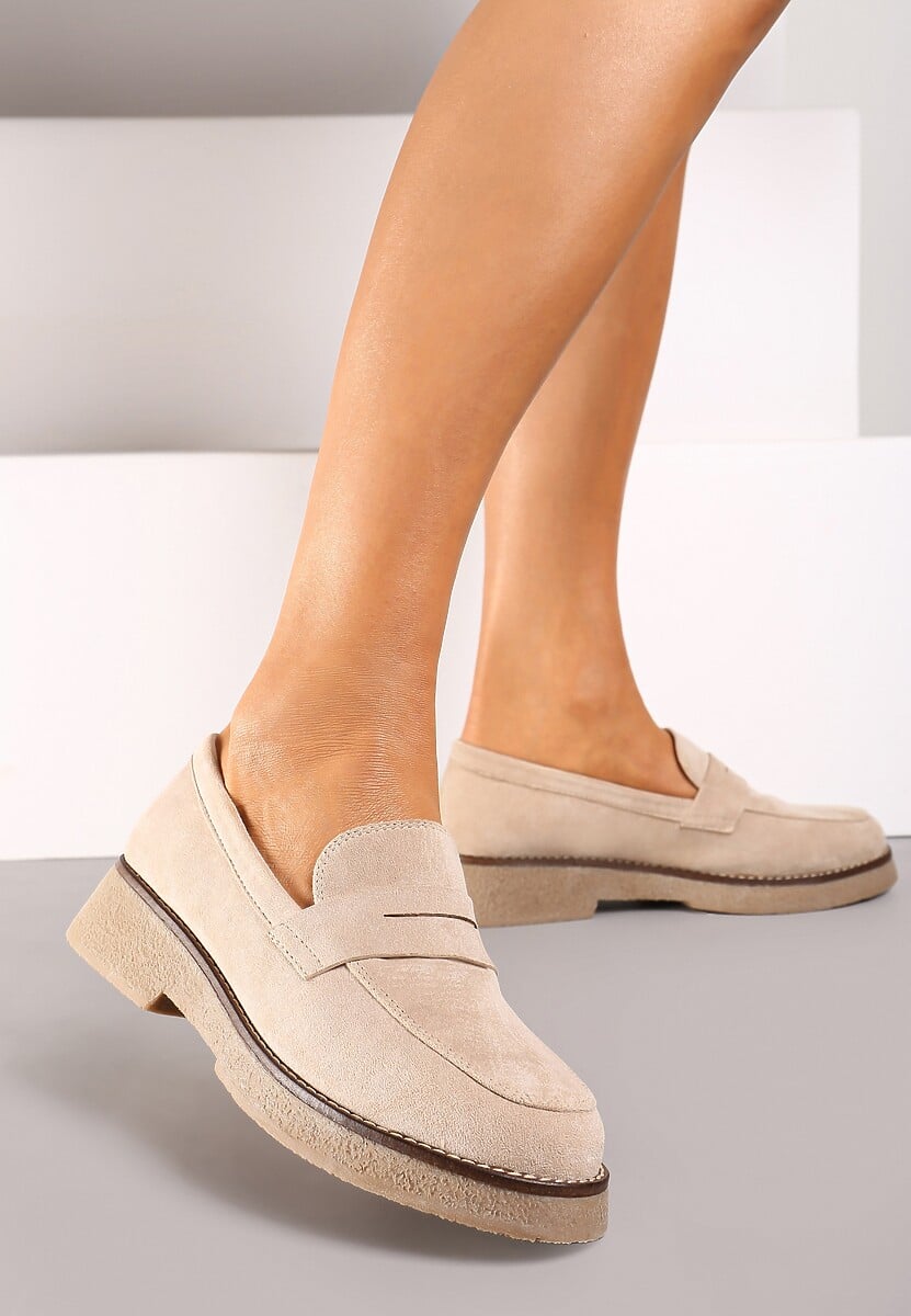 Beżowe Mokasyny z Ekozamszu na Grubej Podeszwie Belirra