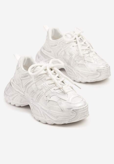 Białe Sneakersy na Platformie z Tłoczonym Wzorem Larrisna