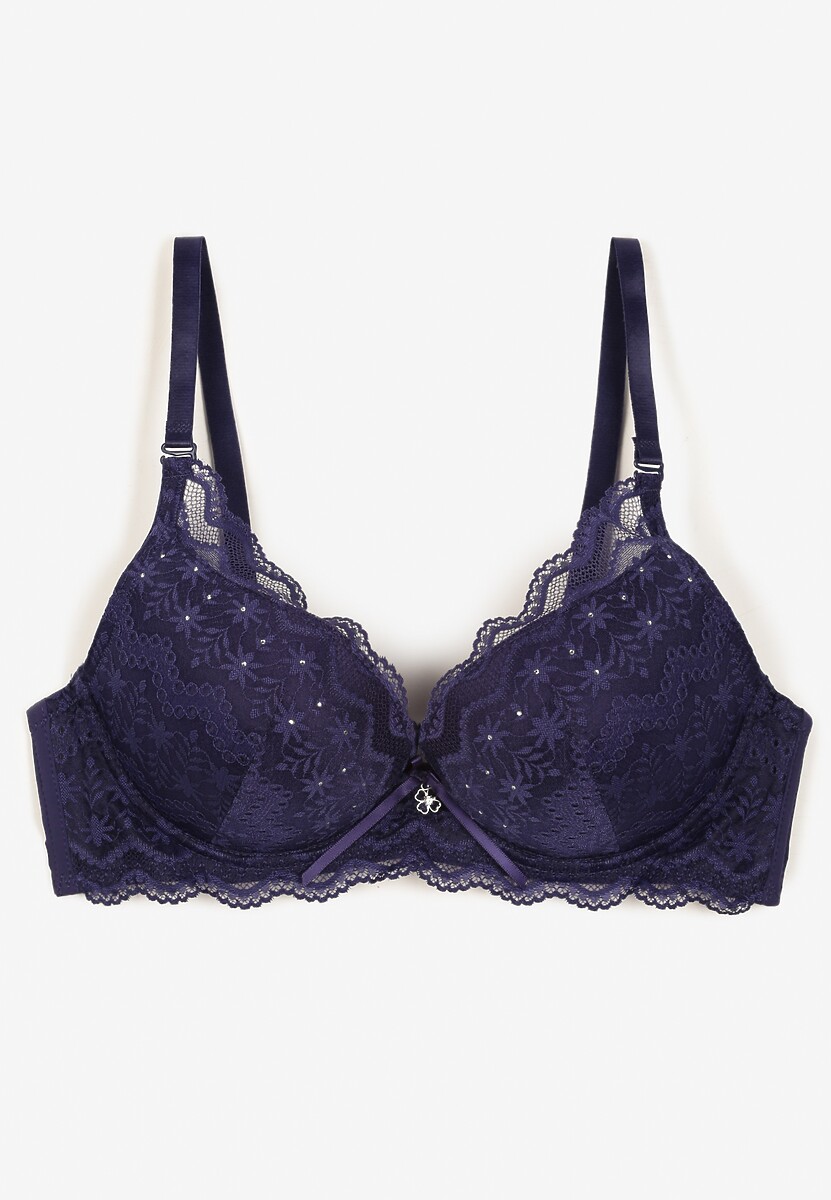 Granatowy Koronkowy Biustonosz o Fasonie Push Up Mellimi