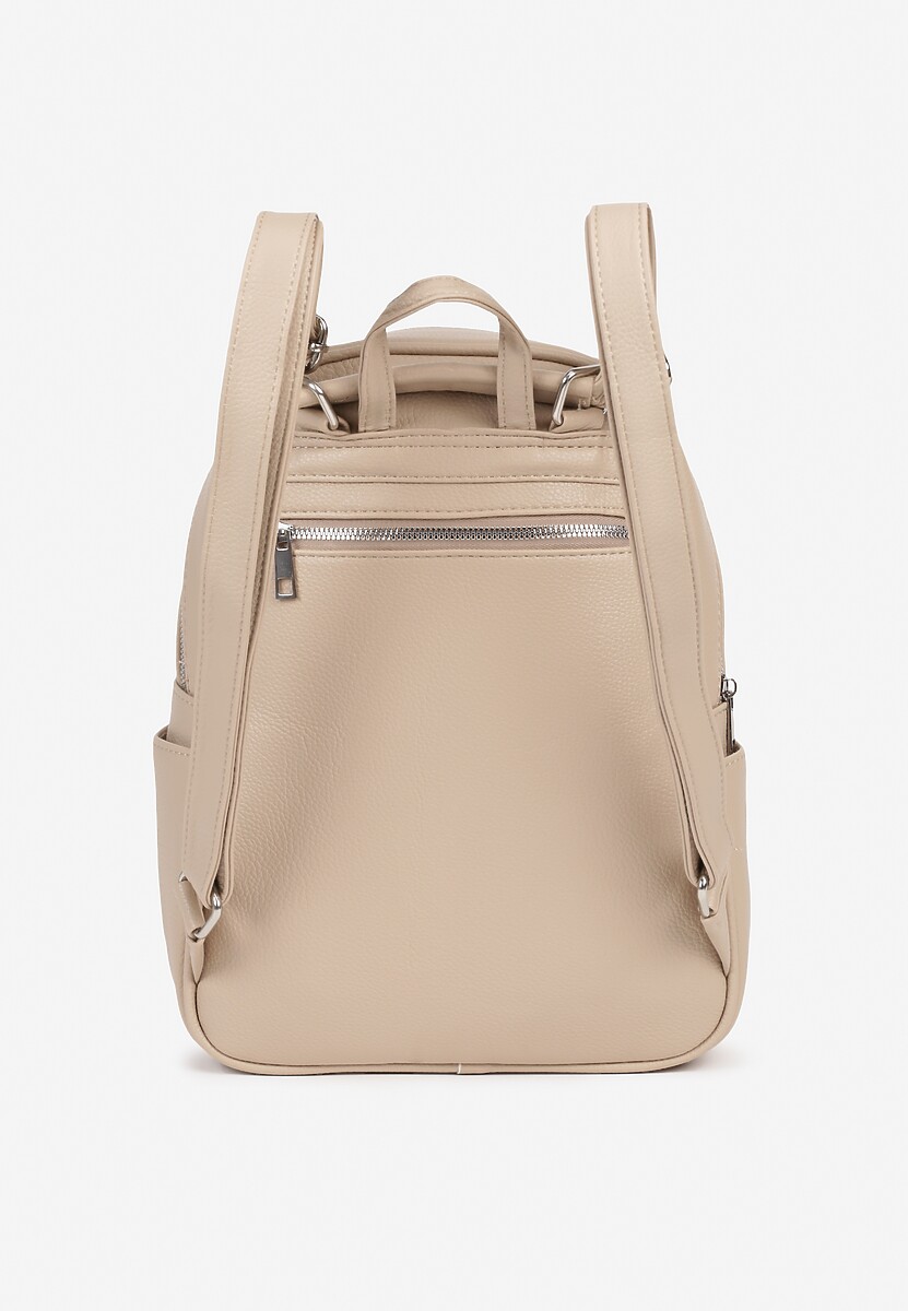 Ciemnobeżowy Pikowany Plecak z Metaliczną Aplikacją Paselitia