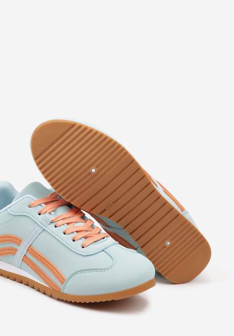 Niebiesko-Pomarańczowe Sneakersy przed Kostkę z Paskami na Cholewce Deniffia