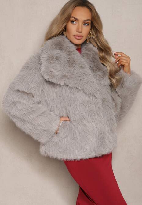 Jasnoszara Kurtka Futro z Długim Włosiem Zelita