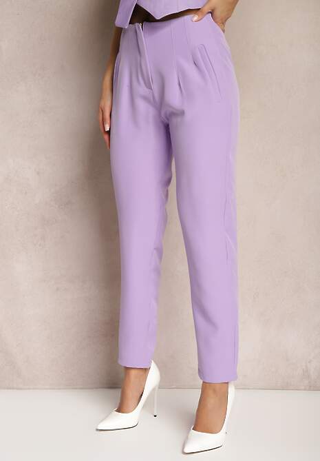 Fioletowe Spodnie z Prostymi Nogawkami i Imitacją Kieszeni Viarvi