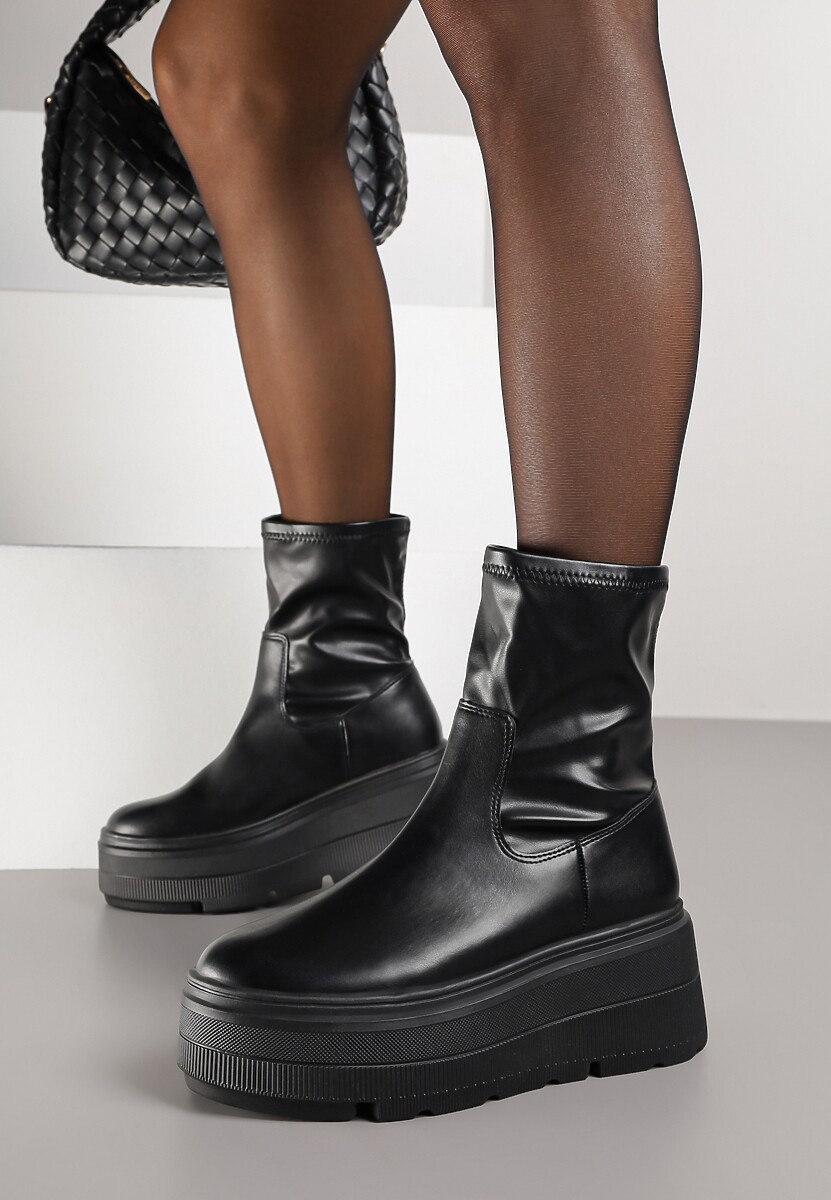 Czarne Botki Vices w Stylu Tech Gothic na Platformie Niorna