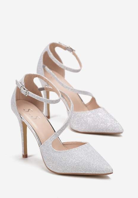 Srebrne Połyskujące Sandały na Szpilce ze Szpiczastym Noskiem Serfina