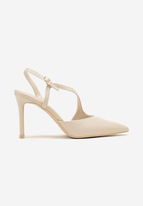 Jasnobeżowe Asymetryczne Sandały Vices na Obcasie ze Szpiczastym Noskiem Niriese