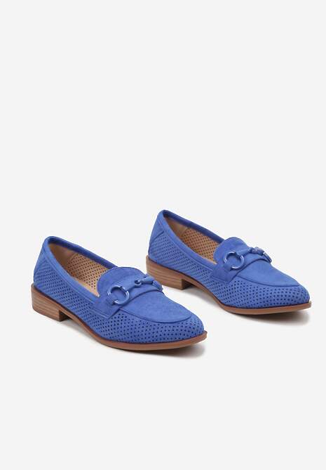 Niebieskie Mokasyny Vices z Perforacją z Wkładką ze Skóry Naturalnej Felithria