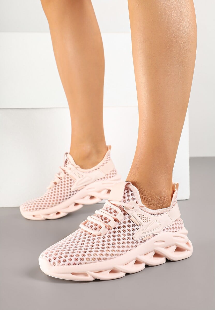 Różowe Buty Sportowe Sneakersy na Platformie Ozdobionej Tłoczeniem Teliriella