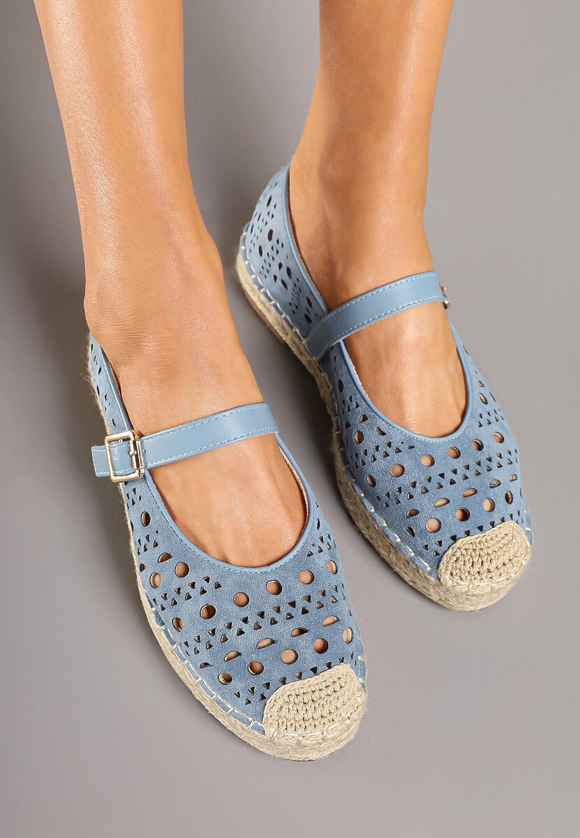 Niebieskie Płaskie Espadryle z Plecionką i Ażurową Cholewką Aralithra
