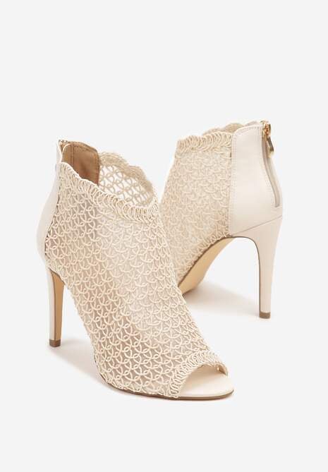 Jasnobeżowe Eleganckie Ażurowe Sandały Vices na Szpilce Nelithin