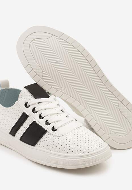 Czarno-Białe Tenisówki Ozdobione Paskami Meloti