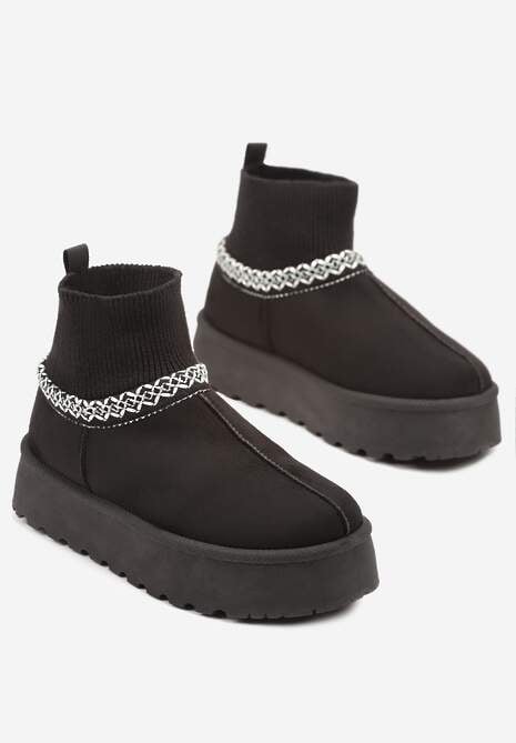 Czarne Śniegowce na Platformie ze Skarpetową Cholewką Erevelis