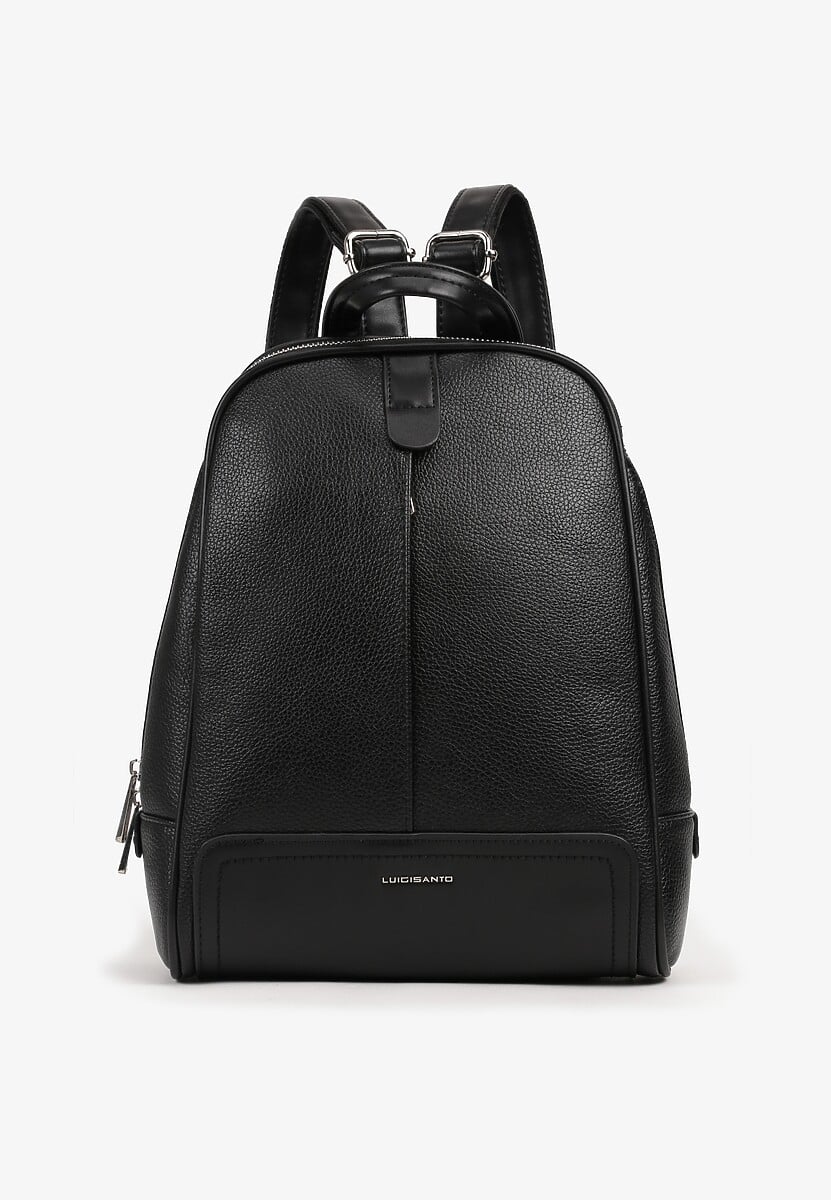 Czarny Plecak o Trapezowym Kształcie Zdobiony Przeszyciem Polzedi