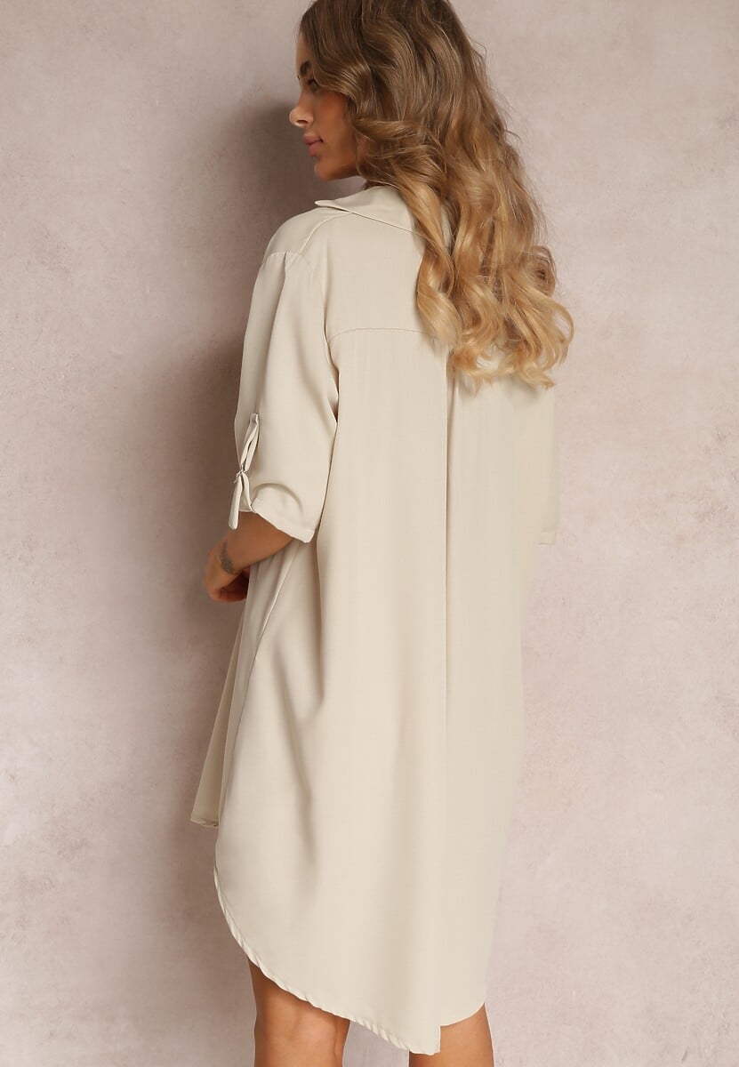 Jasnobeżowa Pudełkowa Sukienka Oversize z Kołnierzykiem Zaya