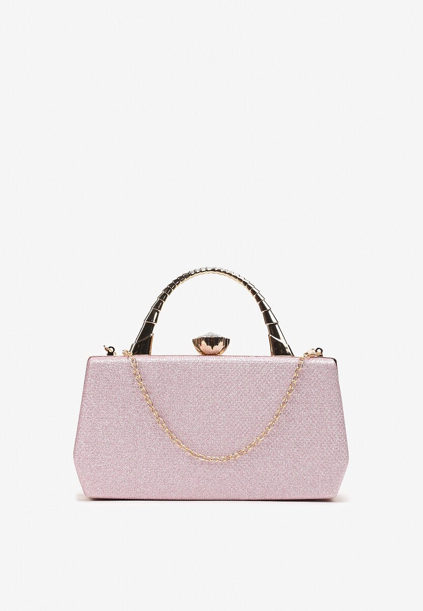 Złota Połyskująca Torebka Kopertówka z Rączką Bronna