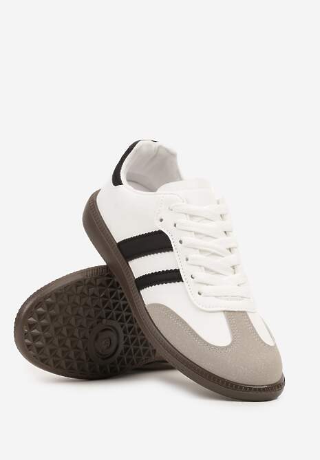 Białe Casualowe Sneakersy na Płaskiej Podeszwie z Paskami Jereria