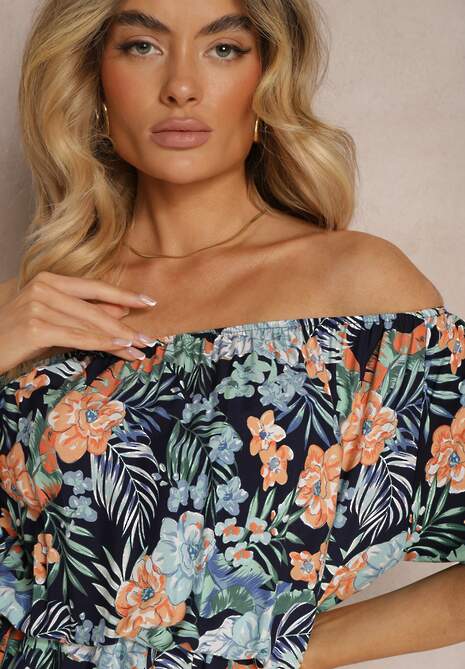 Granatowa Sukienka z Bawełny w Kwiatowy Print Dimizama