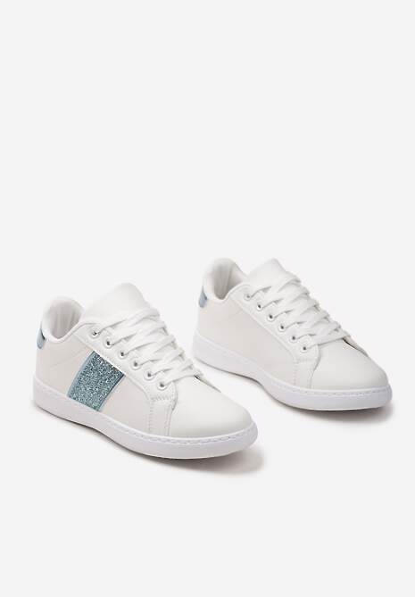 Biało-Niebieskie Sneakersy Sznurowane Ozdobione Brokatem Vistasta