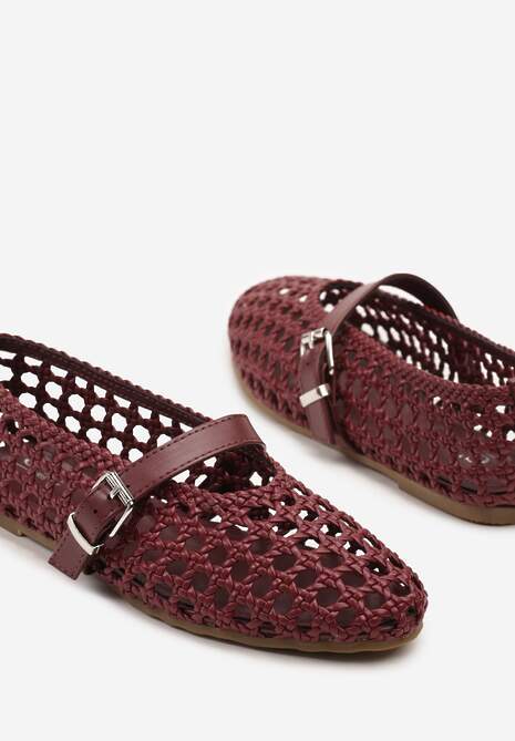 Bordowe Balerinki Ozdobione Paskiem i Plecionką Linalanna