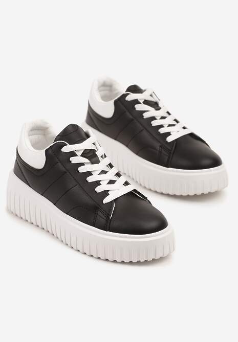 Czarno-Białe Sneakersy na Platformie Ozdobionej Tłoczonej Zdivona