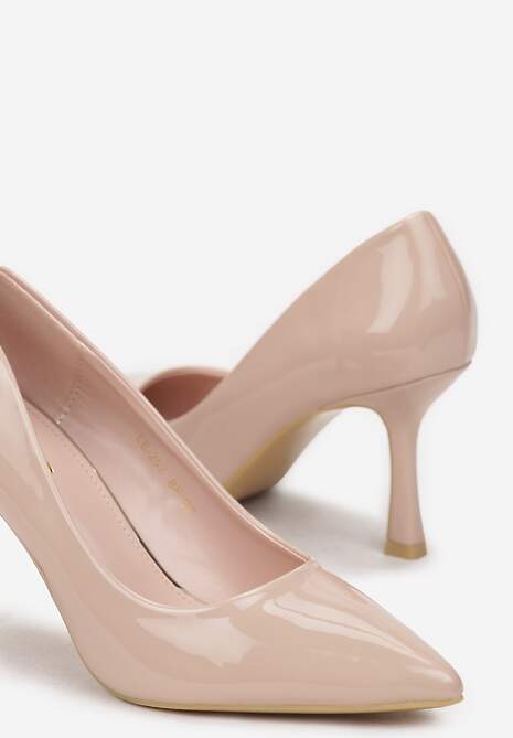 Beżowe Lakierowane Szpilki ze Szpiczastym Noskiem Sileto