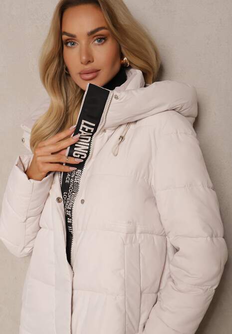 Jasnobeżowa Pudełkowa Kurtka z Pikowanego Materiału z Dwustronnym Suwakiem i Rozporkami Daisena