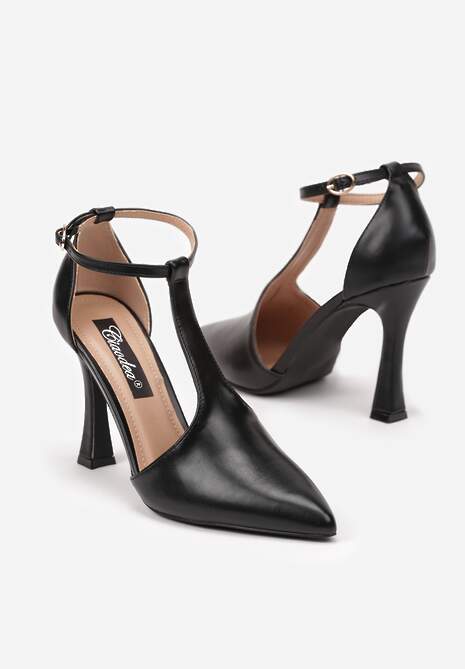 Czarne Szpilki Ozdobione Paskiem Wokół Kostki Nelisia