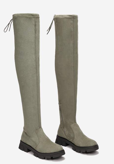 Zielone Kozaki z Dopasowaną Cholewką za Kolano Cilki